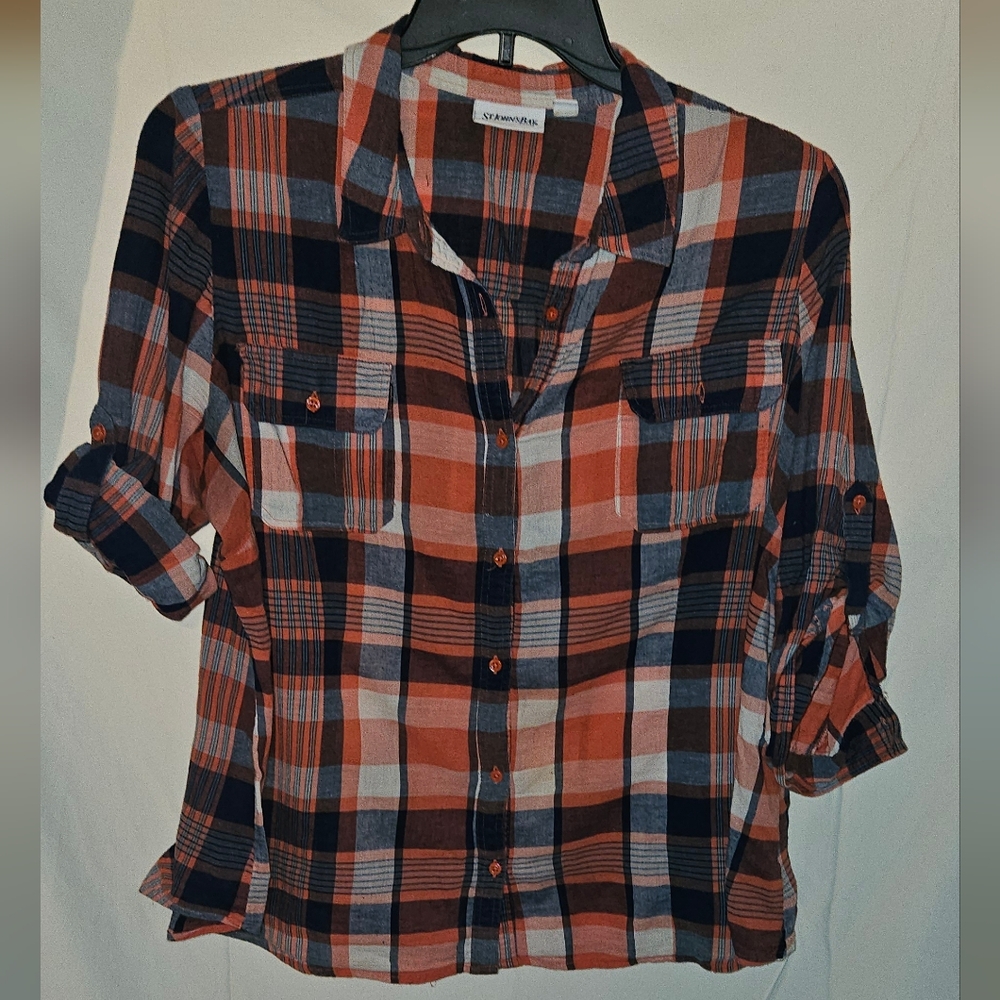 Plaid Button-Up Shirt - Red and Blue